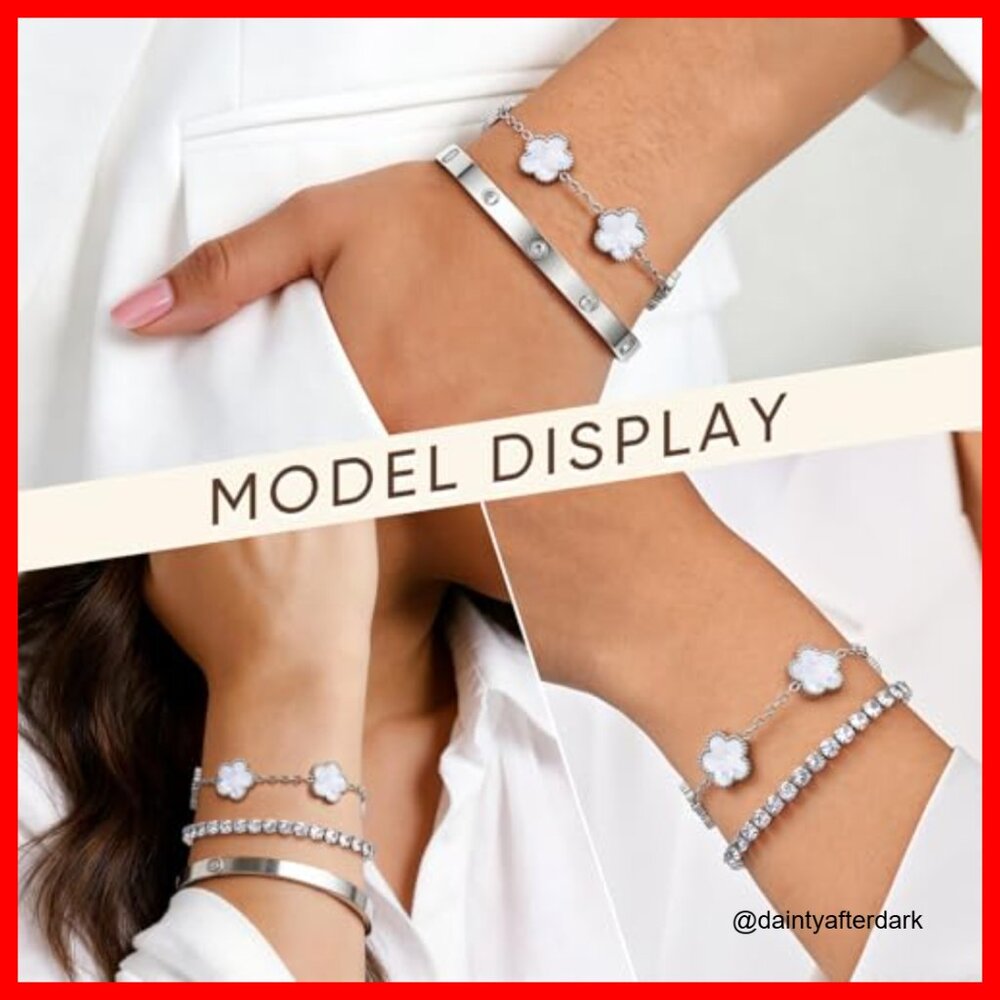 Stackable Floral Silver Bracelets Set - 3pcs Silv… - image 2